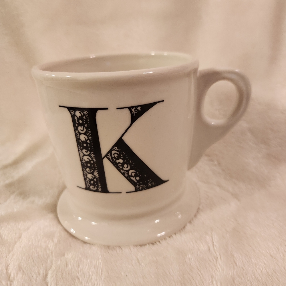 Monogrammed White Mug with Black Letter K